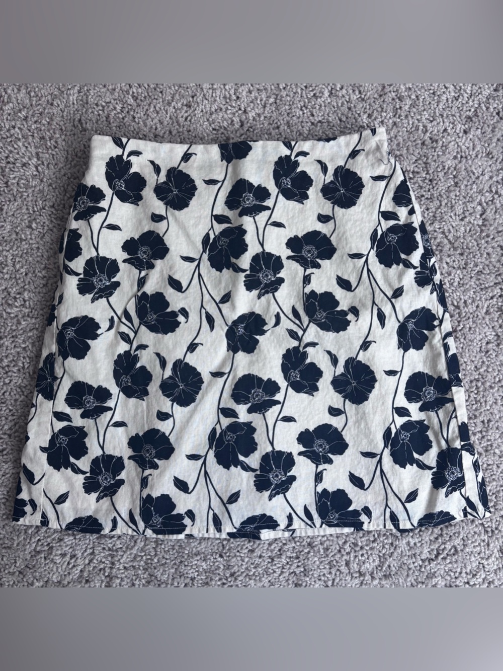 GAP Linen A-Line Skirt with Black Flowers and Elastic Waistband